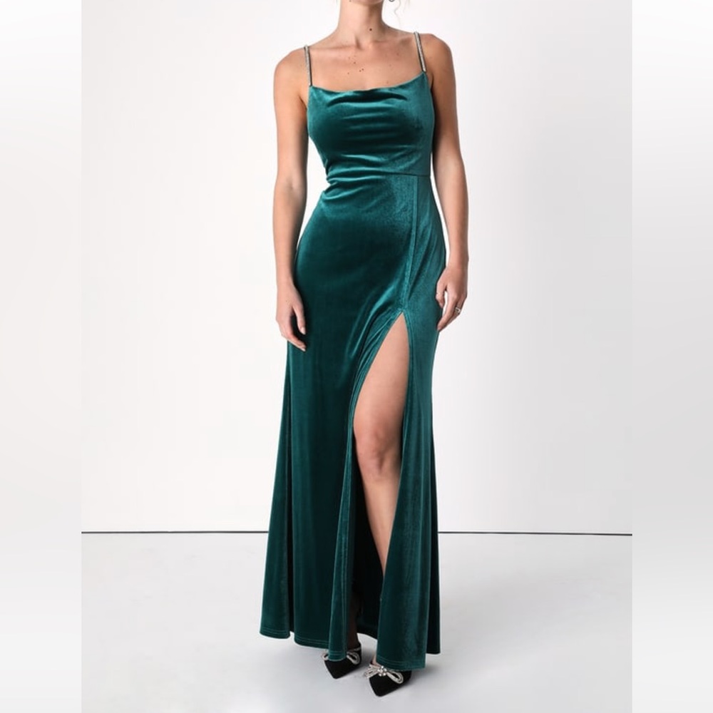 Teal rhinestone maxi dress